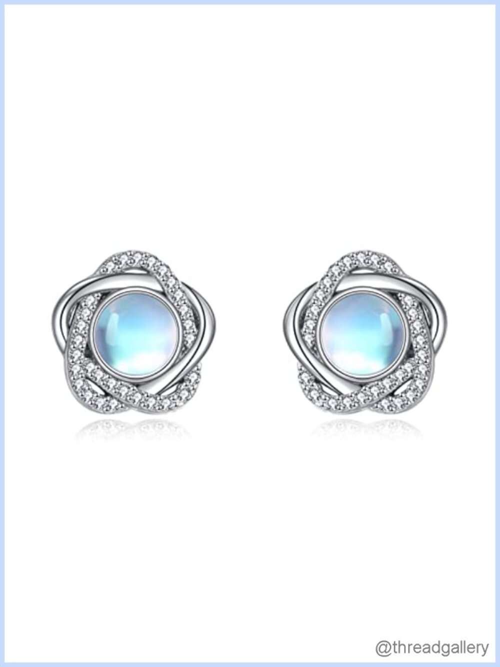 Moonstone Stud Earrings 925 Sterling Silver Leverback Celtic Knot